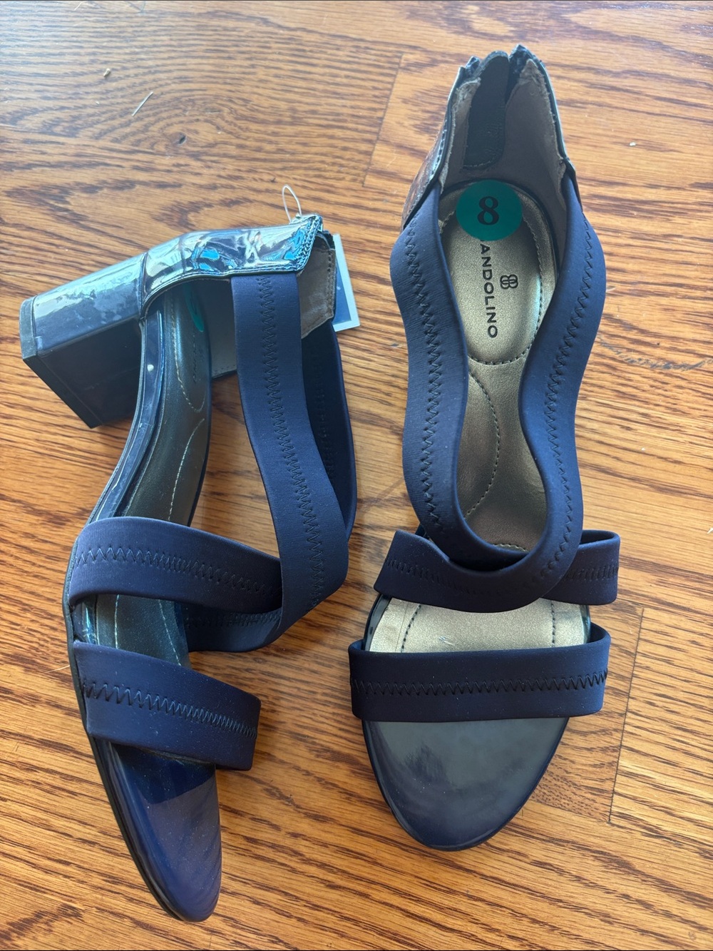 🔥BANDOLINO shoe size 8 chunky patent leather blue heel fabric sandal straps